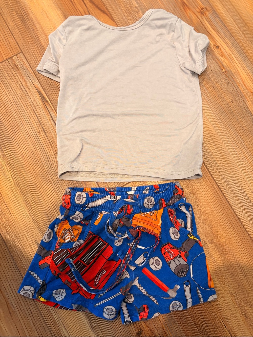 Toddler Blue Tool-Print Pajama Short Set with Light Gray Top